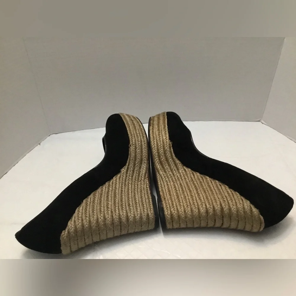 Theory Black Espadrille Wedge Pumps